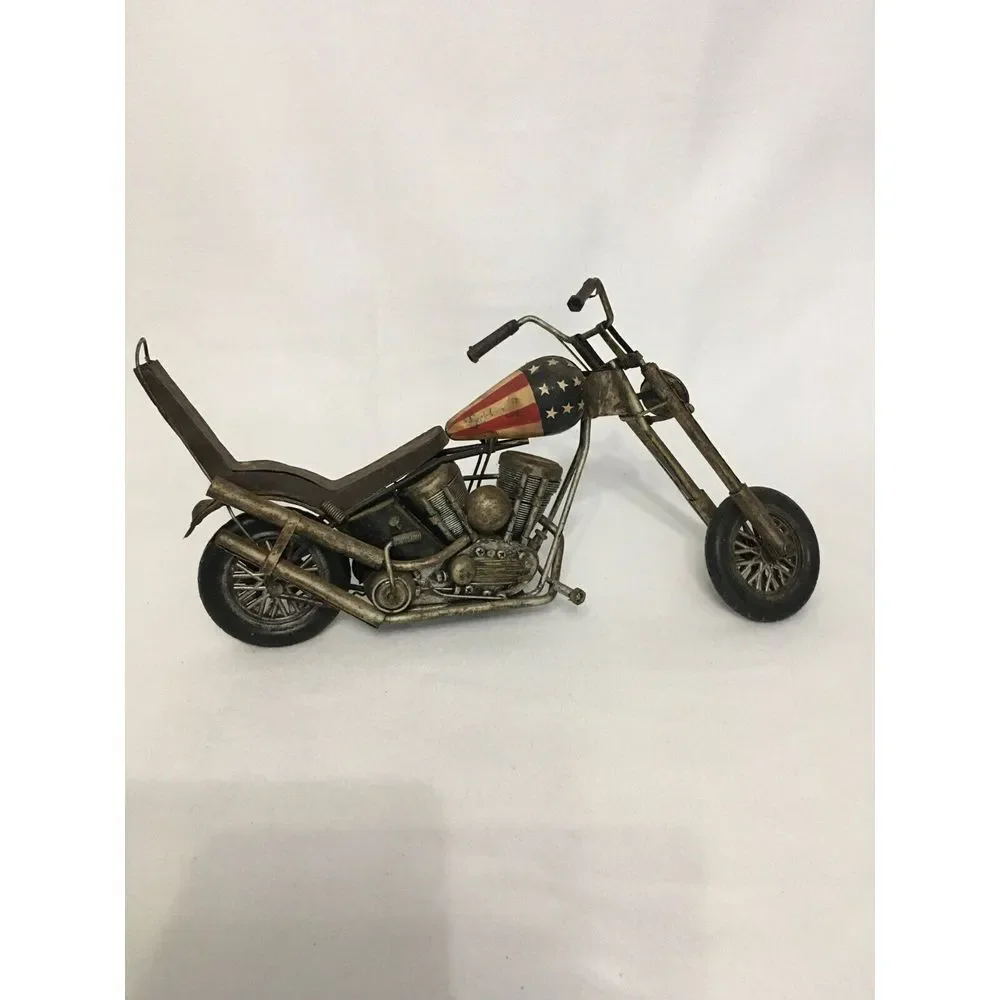 Vintage Metal‎ Motorcycle Model With American Flag Design/ collector